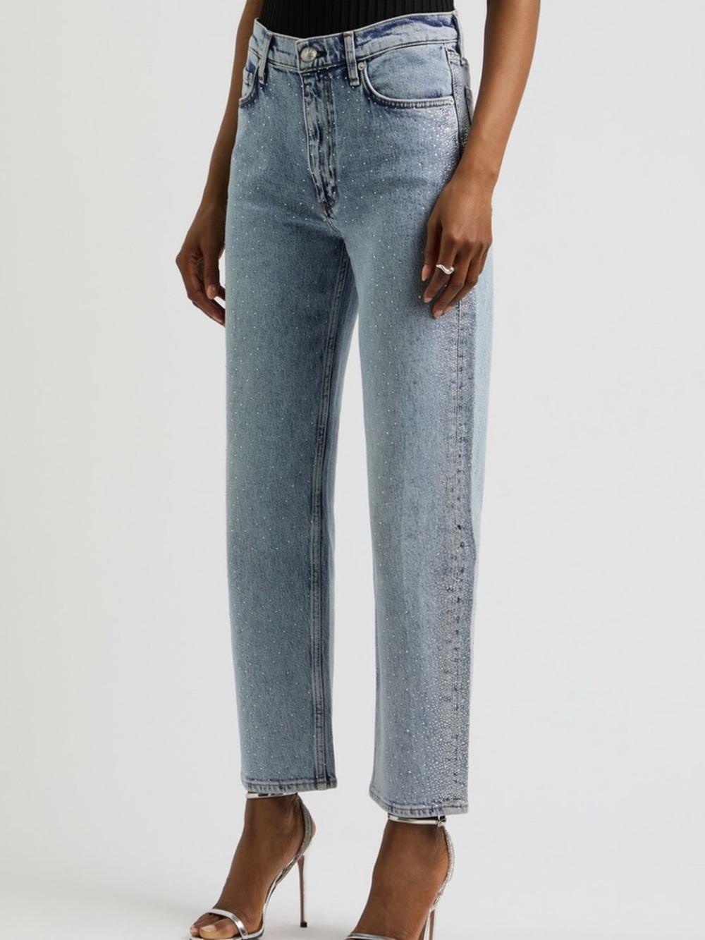 NEW rag & bone Harlow Embellished Straight-leg Jeans Light Blue- Size 23